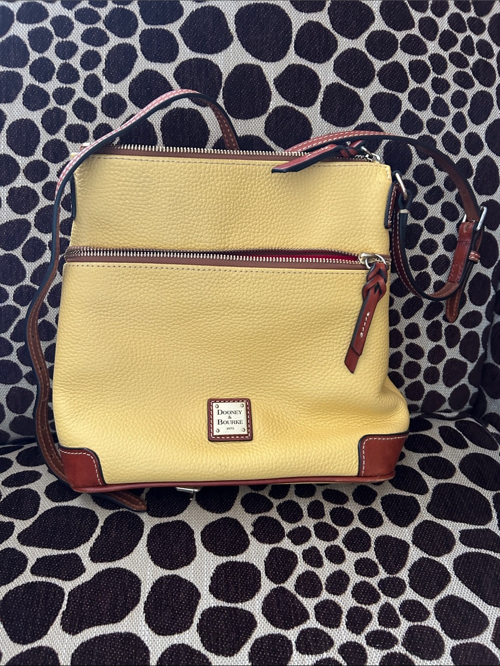 Dooney & Bourke Yellow Pebble Leather Crossbody with Brown Trim